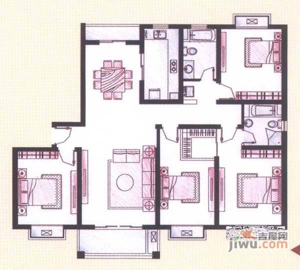 明园森林都市滴翠苑4室2厅2卫195㎡户型图