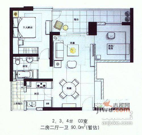 明园森林都市滴翠苑1室2厅1卫81㎡户型图