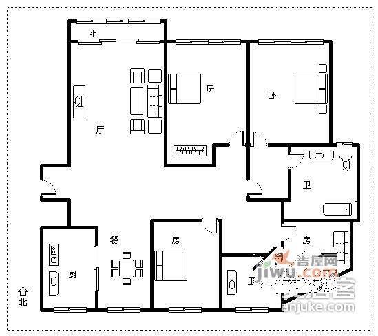 上海花城4室2厅2卫160㎡户型图