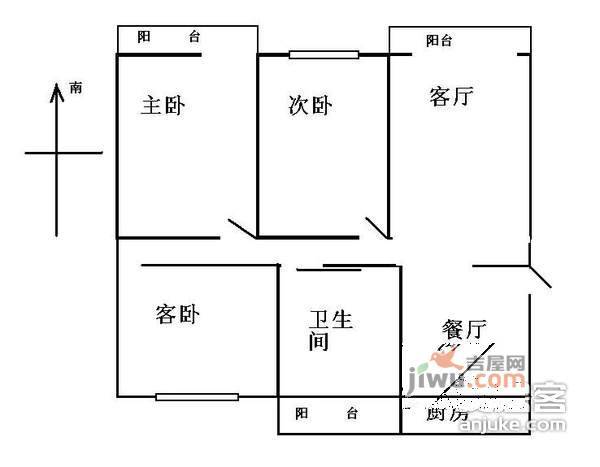 真源小区3室1厅1卫106㎡户型图