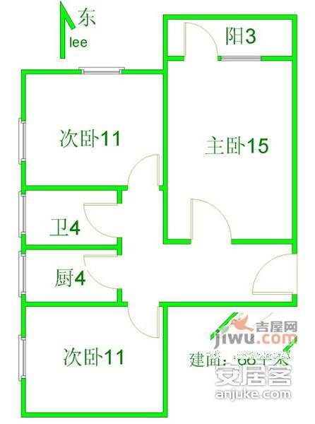 品尊国际公寓2室1厅1卫户型图