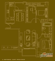 品尊国际公寓3室2厅1卫129㎡户型图