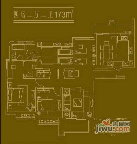 品尊国际公寓2室2厅2卫100㎡户型图