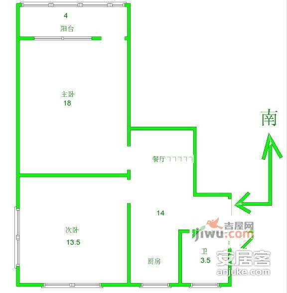 彭浦新村2室0厅1卫56㎡户型图