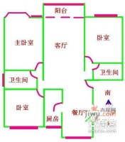 上海阳城3室2厅2卫132㎡户型图
