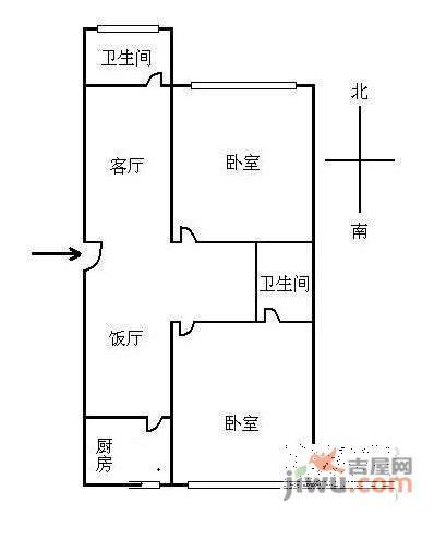 上海阳城2室1厅1卫65㎡户型图