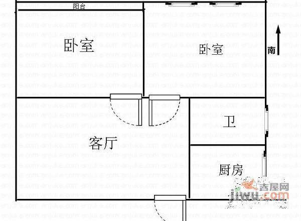 元丰天山花园2室1厅1卫88㎡户型图