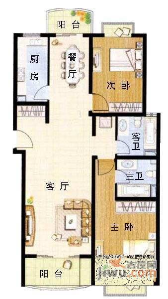 元丰天山花园2室2厅2卫114㎡户型图