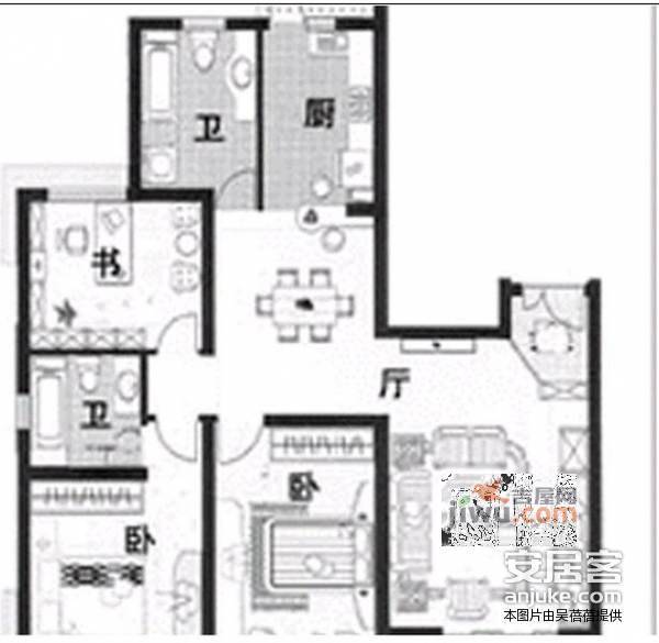 虹桥新城3室2厅2卫200㎡户型图