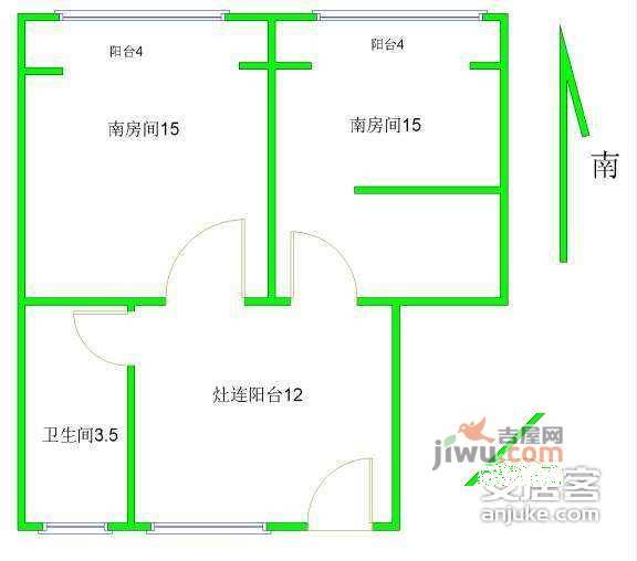 真如西村2室1厅1卫75㎡户型图