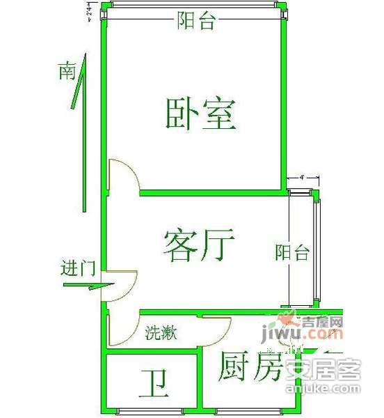 真光新村第七小区1室1厅1卫52㎡户型图