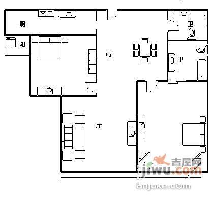 枫景苑2室2厅2卫131㎡户型图