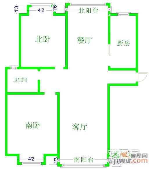 金鹤新城水岸金桥苑2室2厅1卫80㎡户型图