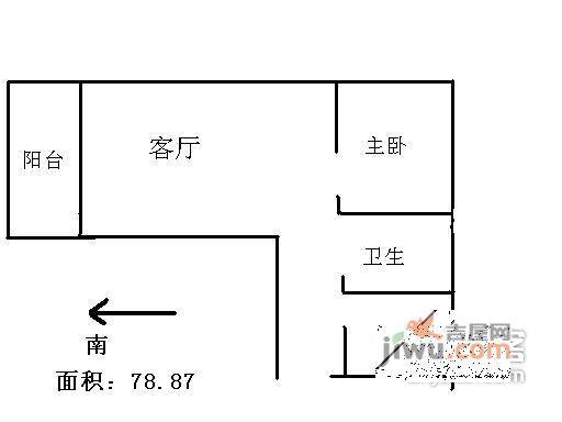 大华清水湾花园1室2厅1卫80㎡户型图