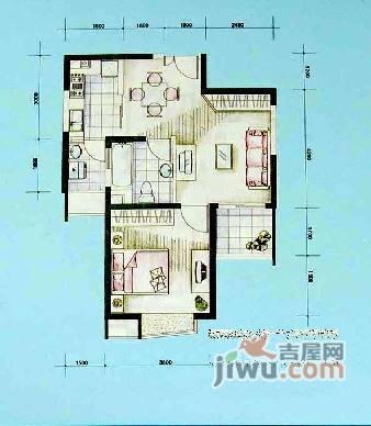 大华清水湾花园1室2厅1卫80㎡户型图