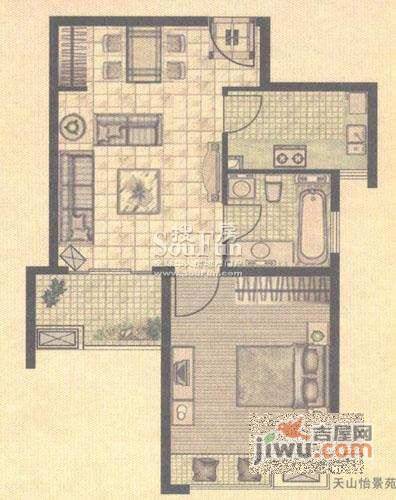 天山怡景苑1室2厅1卫63㎡户型图