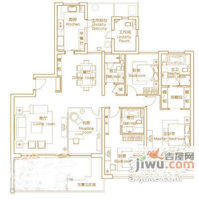 仁恒河滨花园5室3厅3卫460㎡户型图