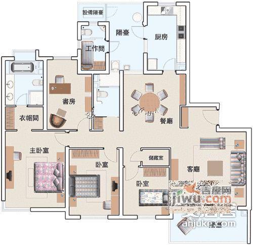 仁恒河滨花园5室2厅3卫452㎡户型图