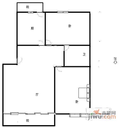 浦发绿城北区2室2厅1卫83㎡户型图