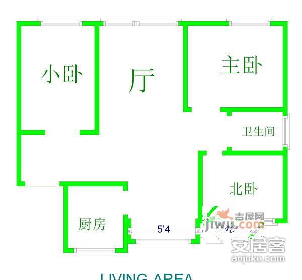 金鹤新城双佳翠庭3室2厅1卫107㎡户型图