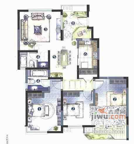 九城湖滨4室2厅3卫193㎡户型图