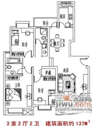 九城湖滨3室2厅1卫101㎡户型图