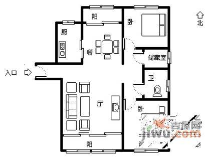 绿地世纪城二期2室2厅1卫109㎡户型图