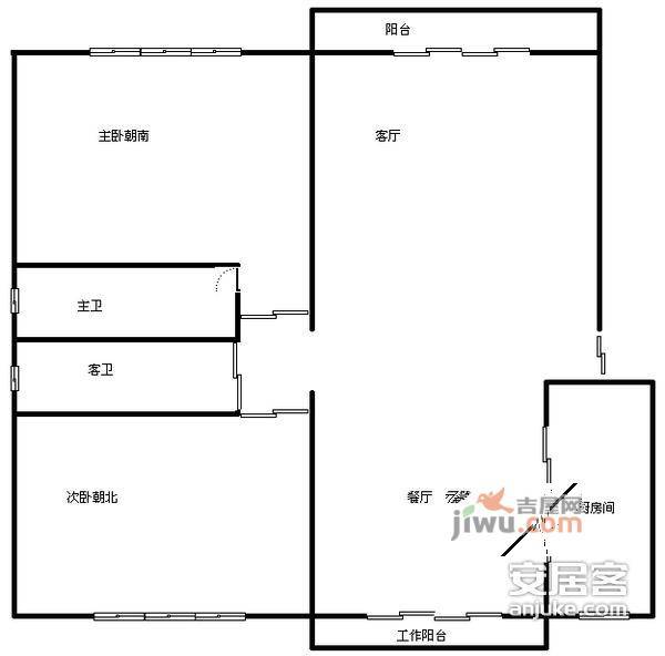 绿地世纪城二期2室2厅2卫112㎡户型图