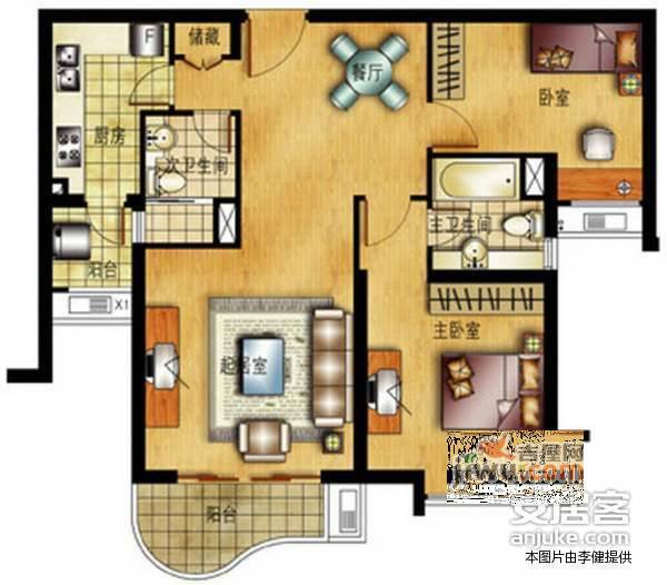 天山河畔花园2室2厅2卫109㎡户型图