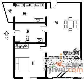 春天花园1室2厅1卫60㎡户型图