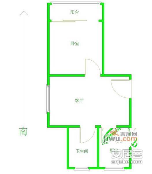 金桥湾清水苑1室1厅1卫58㎡户型图