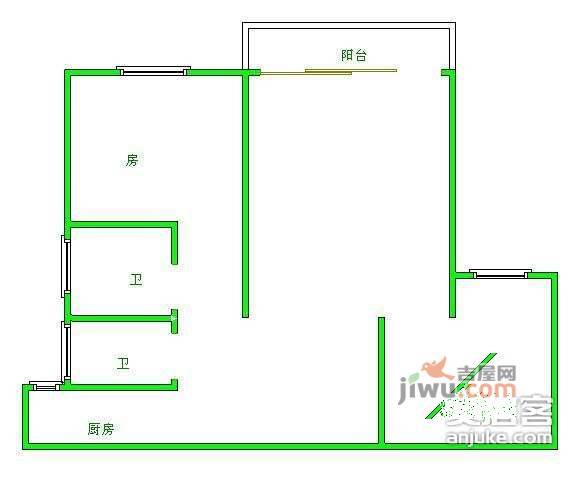 锦绿新城2室2厅2卫102㎡户型图