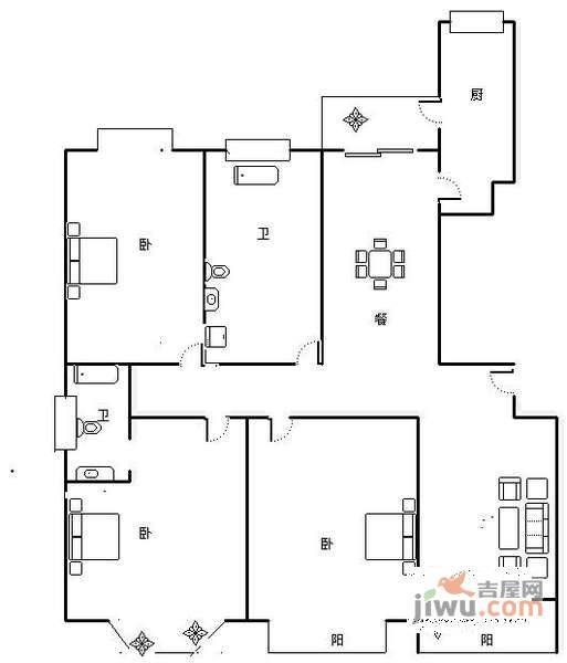 嘉悦天地3室2厅2卫166㎡户型图