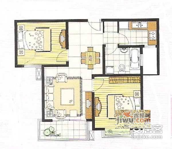 欧风家园3室1厅1卫94㎡户型图