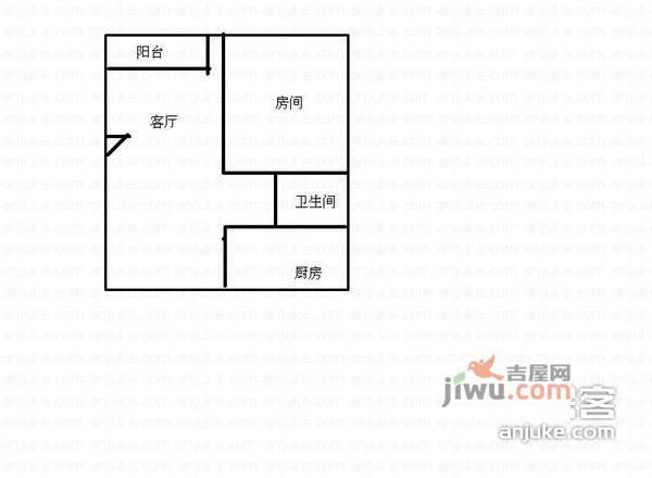 欧风家园1室2厅1卫64㎡户型图