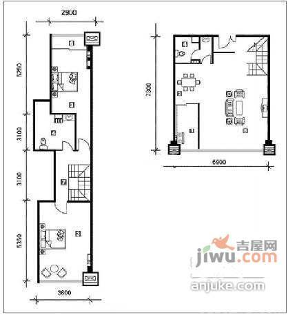 东晶国际公寓2室2厅1卫109㎡户型图