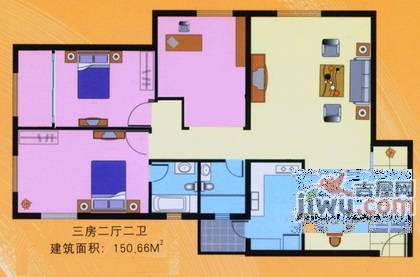 中福公寓3室2厅2卫133㎡户型图