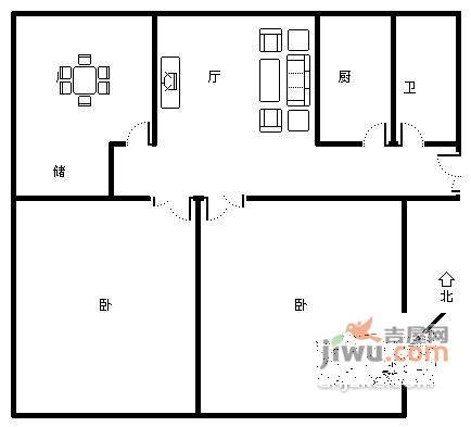 东城新村2室2厅1卫98㎡户型图