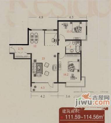 涵合园3室2厅1卫户型图