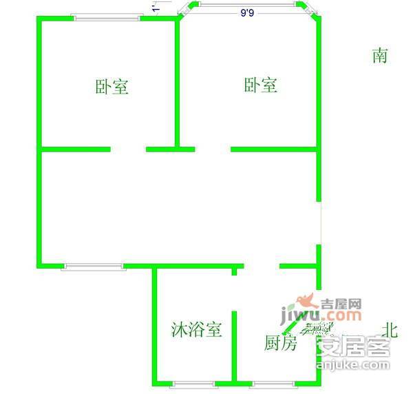 海桐苑2室1厅1卫97㎡户型图