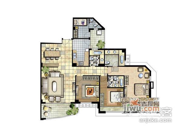 陆家嘴中央公寓4室2厅3卫270㎡户型图