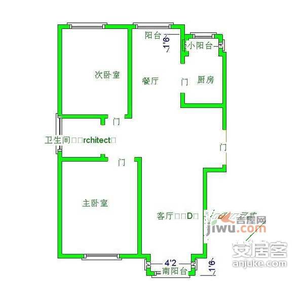 天安花园2室2厅1卫109㎡户型图