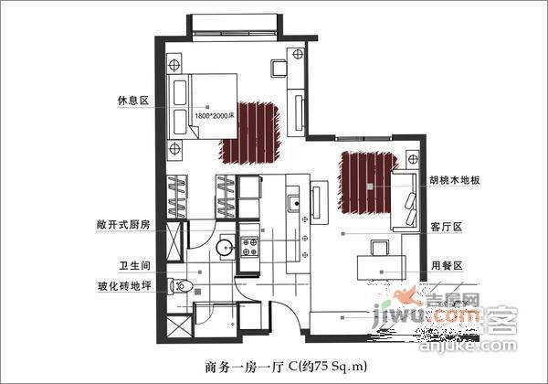 金隆海悦2室1厅1卫74㎡户型图