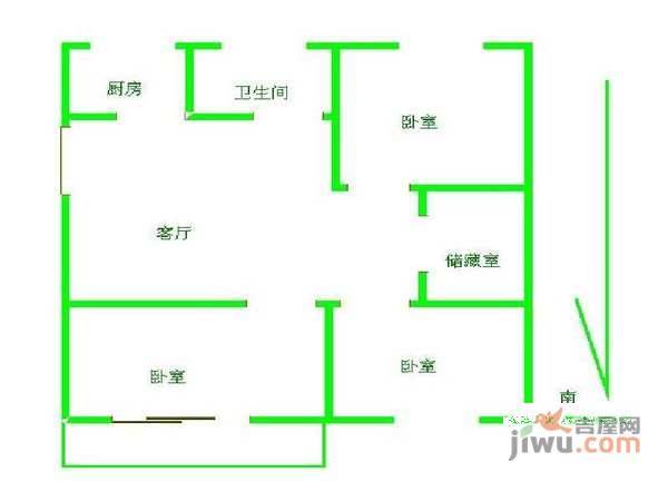 三明花园3室1厅1卫93㎡户型图