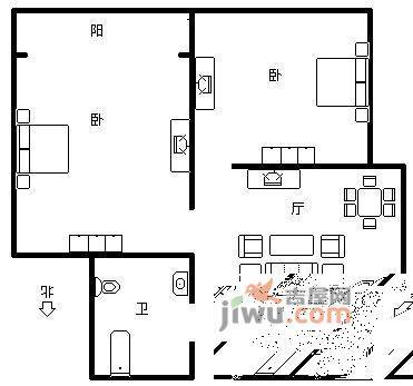 虹梅路2986弄小区2室1厅1卫55㎡户型图