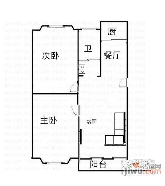 古北首席2室1厅1卫74㎡户型图