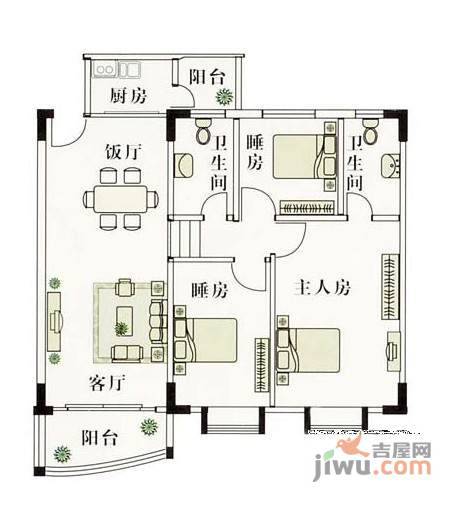 汇龙花苑3室2厅2卫108㎡户型图