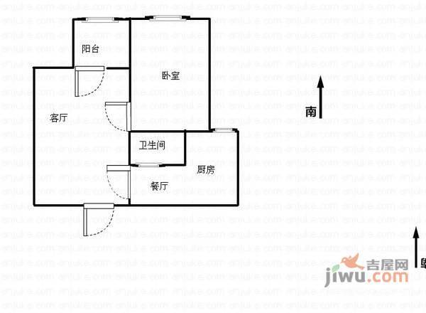 水景书香园1室2厅1卫68㎡户型图