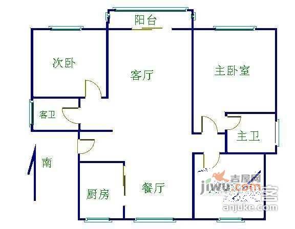 源梦苑3室2厅1卫115㎡户型图