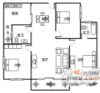 紫欣公寓3室2厅2卫116㎡户型图